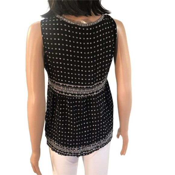 Max Studio Black & White Bandana‎ Peasant Sleeveless Blouse size small - Picture 3 of 6